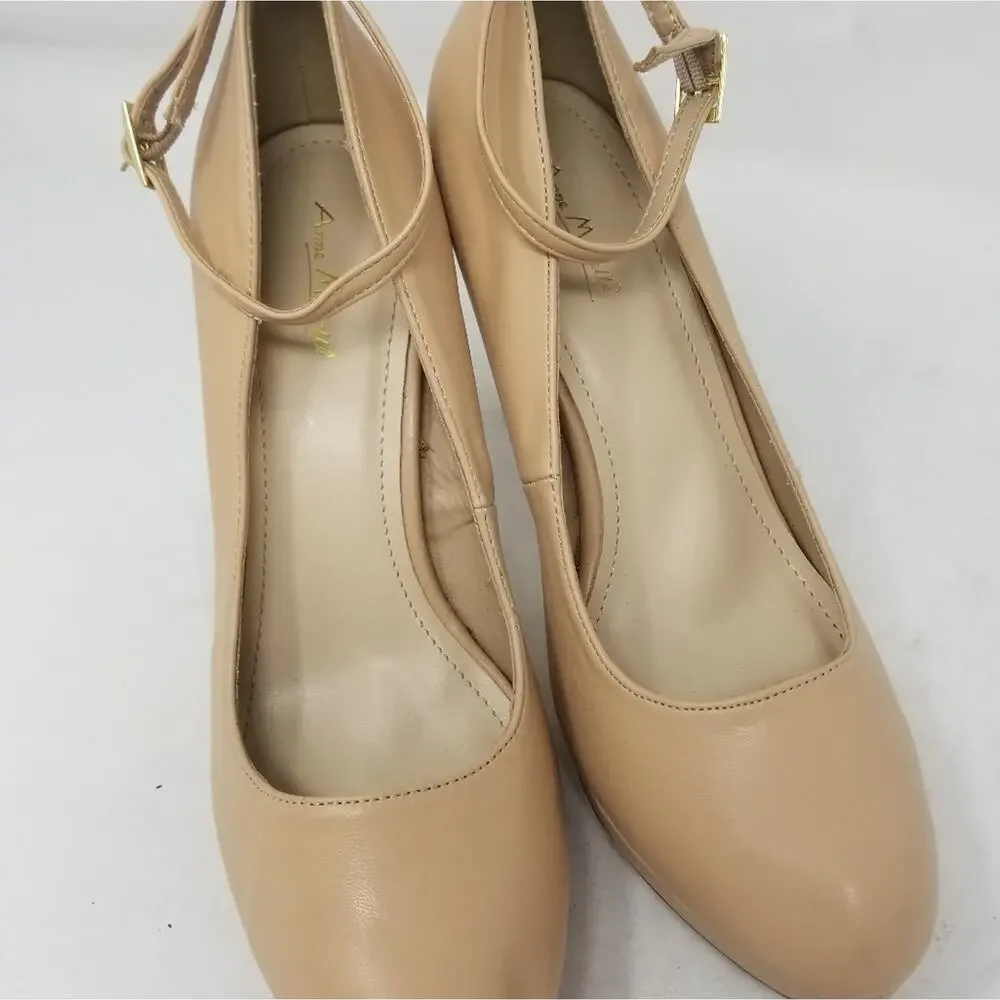 Anne‎ Michelle Tan Platform Stilettos Ankle Strap Heels Round Toe Size 10